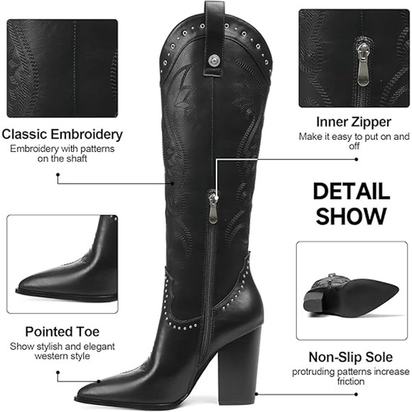 Embroidered Rhinestone Whismigoth Rave Cowboy Boots Knee High Women Size 7 - Picture 12 of 12